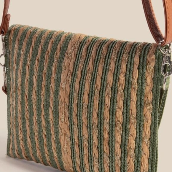 Color Striped Straw Clutch Bag - Olive - Picture 4 of 4